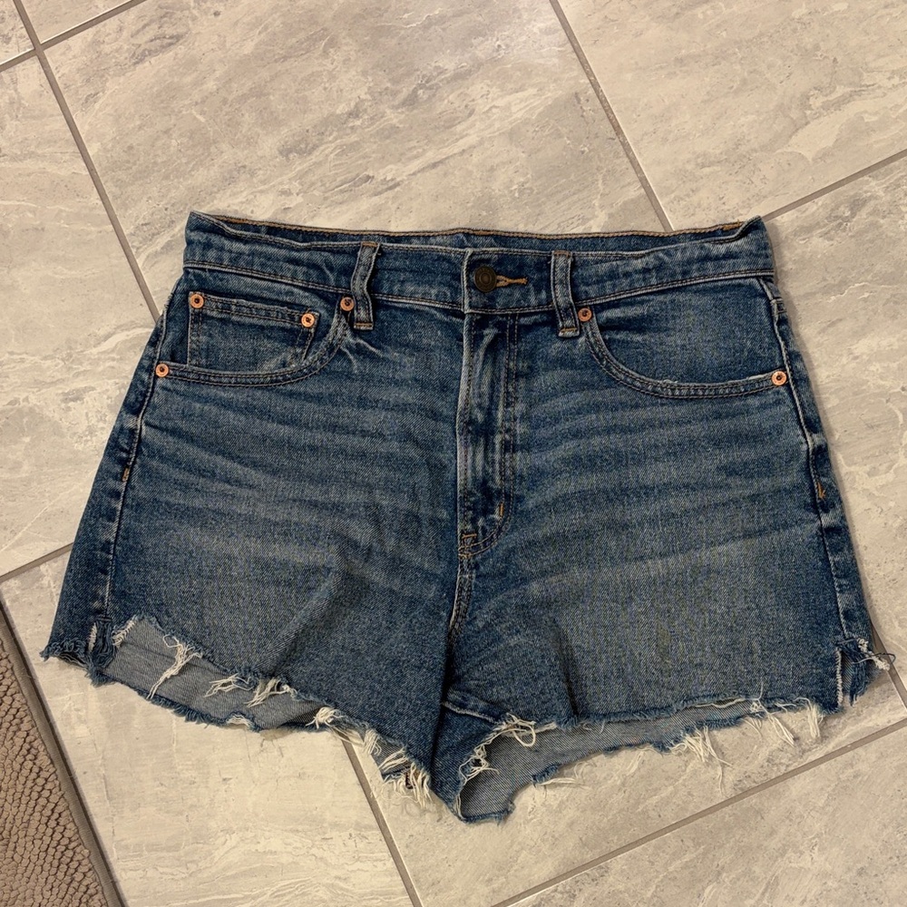 American Eagle Outfitters Dark Blue Jean Shorts. Highest Rise 90s Boyfriend